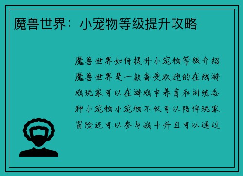 魔兽世界：小宠物等级提升攻略