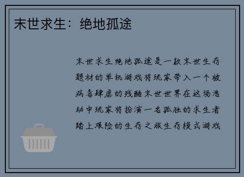 末世求生：绝地孤途